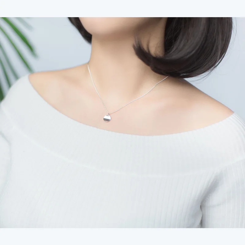 Минимализм реальные. 925 пробы серебряные ювелирные изделия счастливый геометрический круглый кулон ожерелье женские новые GTLX1145
