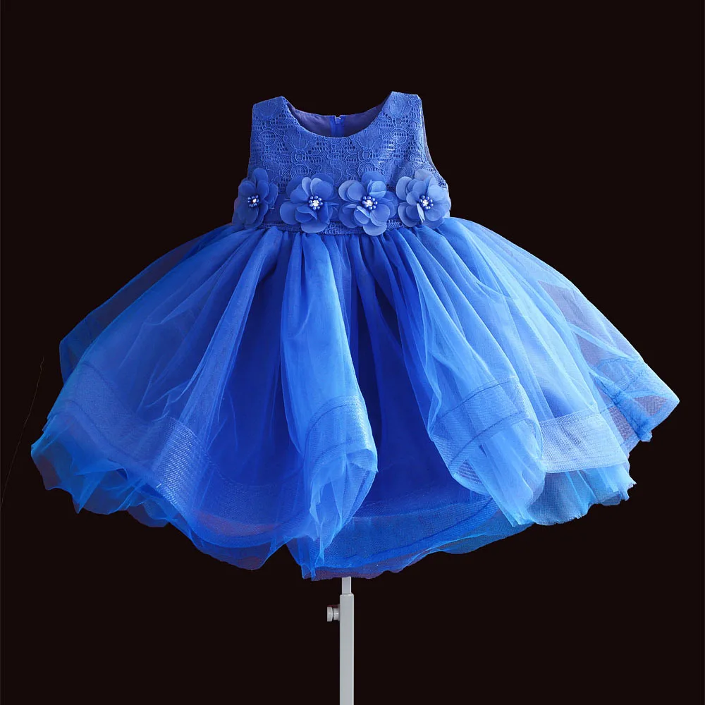 

Christmas Baby Girl Dress 4 Flowers Blue Lace Party Princess Kids 1 year Infant Birthday Dresses vestido de festa infantil 6M-4T
