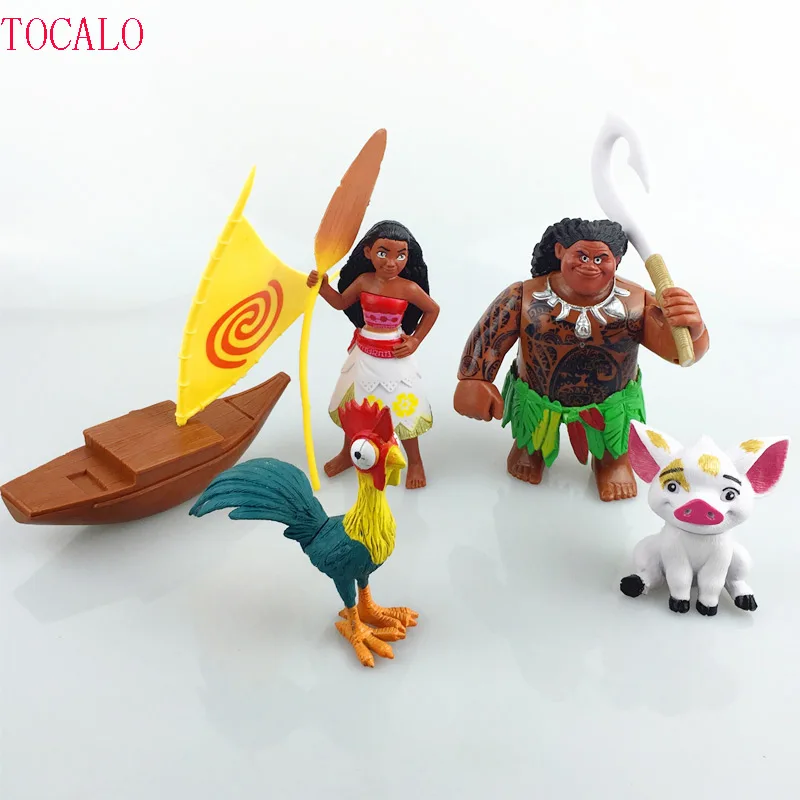 

10-11.5cm 5pcs/set PVC Lighting Moana Princess Presale Moana Maui Waialik Heihei Cartoon Action Figure Models With Opp Bag