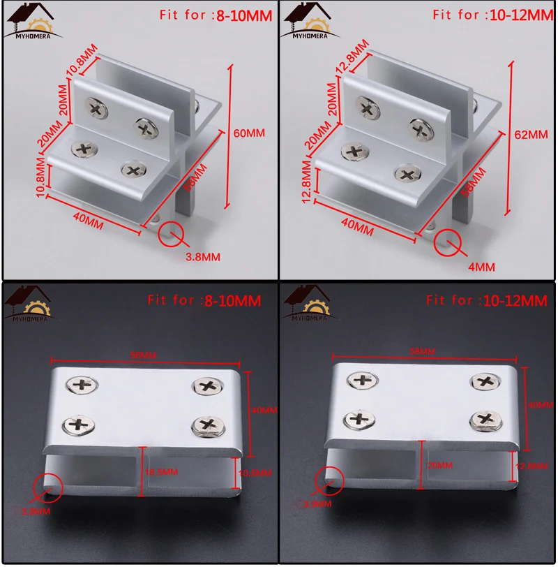 Стеклянные зажимы Myhomera, держатель для полок, 2 способа, 4 способа, для 8 мм, 10 мм, 12 мм, толстые стеклянные зажимы, угловой кронштейн, зажим, витрина из алюминия