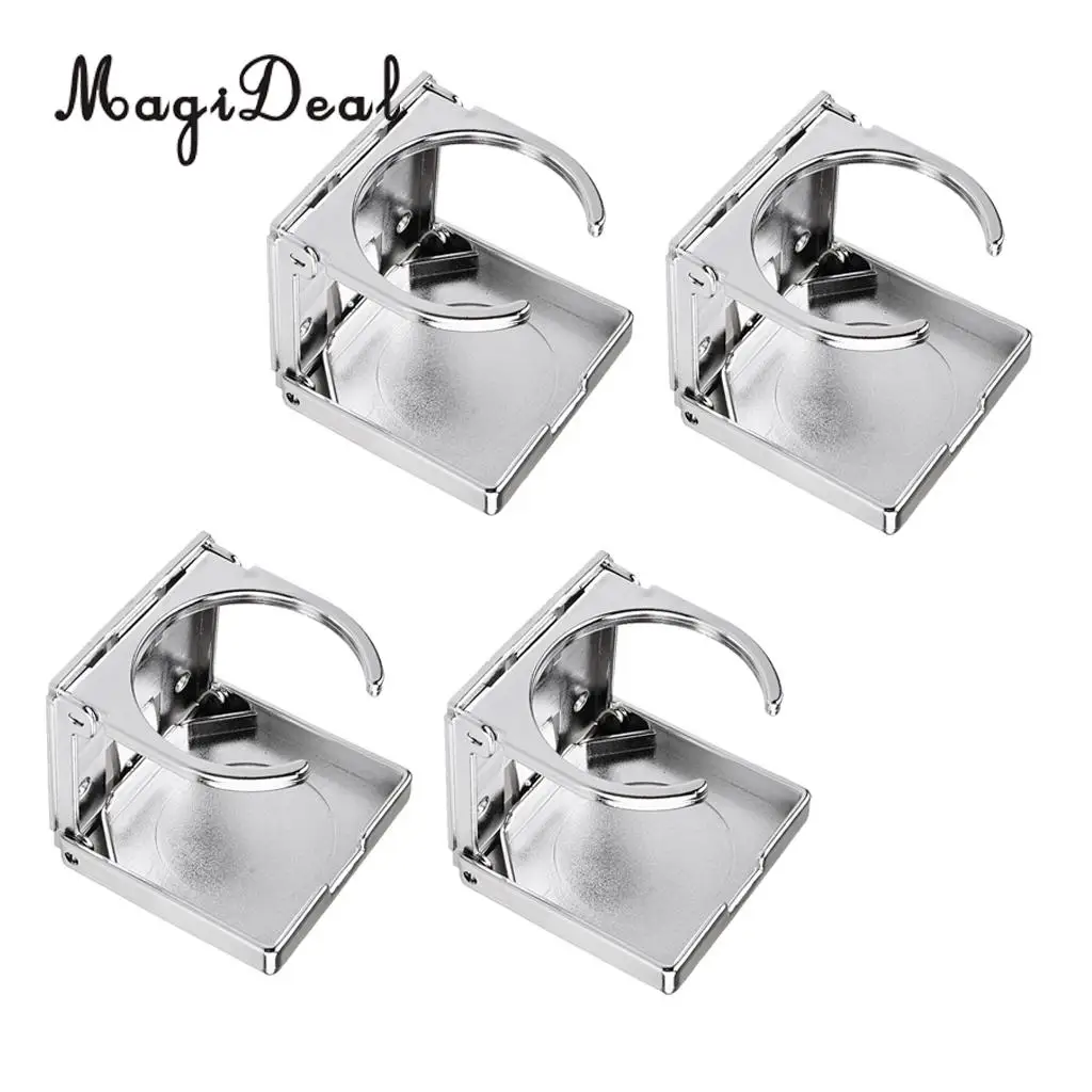 MagiDeal 4 Pieces Plastic Foldable Beverage Drink Cup Holder for Car Boat Marine Foosball Table Silver