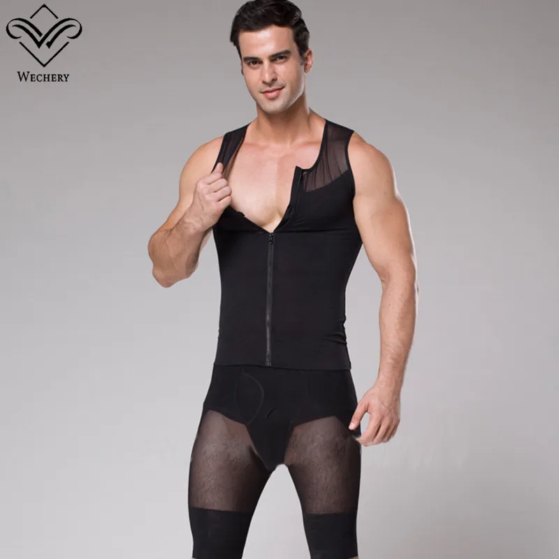  Wechery Shapers Men Shapewear Front Zipper Slimming Body Shaper Plus Size Black Beige White Roun Ne