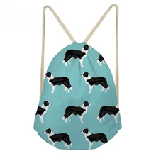 ThiKin Drawstring Bags for Women Border Collie Printing Animal Kids Backpack Casual Travel Storage Bags Gym Sack Female