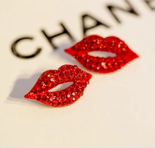 Новая мода Большой бренд Классический роскошный элегантный сексуальный женский красный губы горный хрусталь серьги для женщин девочек высокого качества XY-E478