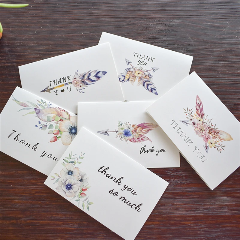 Feather Thank You Cards with Stickers Envelope Custom Invitations Note Card Blank Inside Greeting Cards Postcards Gift Cards