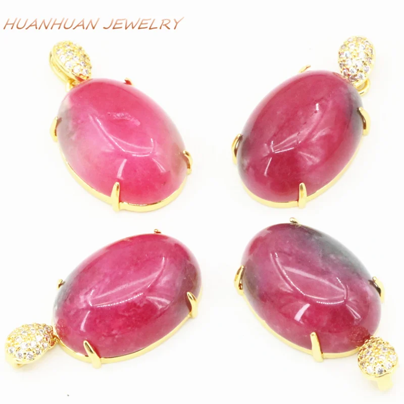Women Stainless Golden Steel Necklaces & Pendant Chain 18x30mm Red Natural Stone Jades Pendants Chalcedony Zircon Jewelry B3316|jade pendant|jade