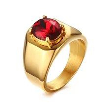 Suohuan Nueva Joyería De Moda masculina de Los Hombres Súper Rojo piedra de Titanio hombres Del Anillo de Bodas de Acero con 18 k chapado en oro joyería