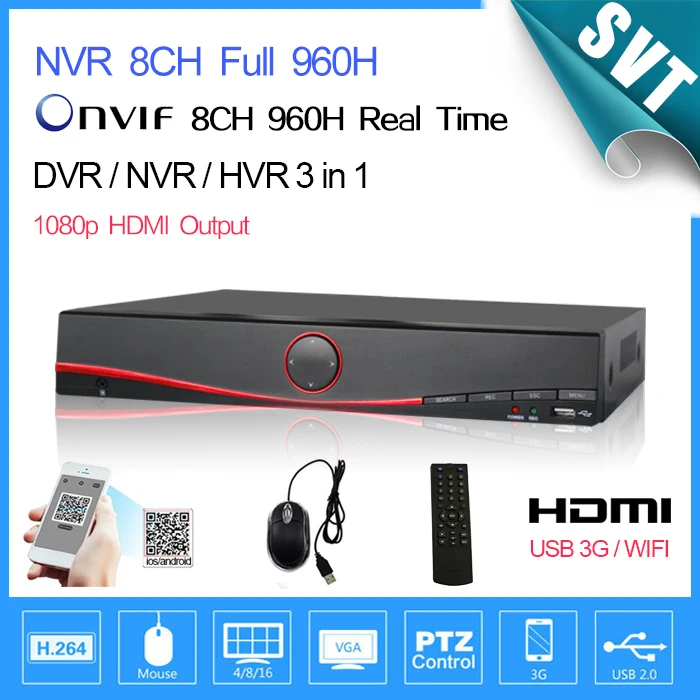 NVR 8ch full 960H = 1.3D1 standalone cctv dvr with 3g wifi HDMI 1080P Iphone Android Remote Monitoring SNV-06 | Безопасность и