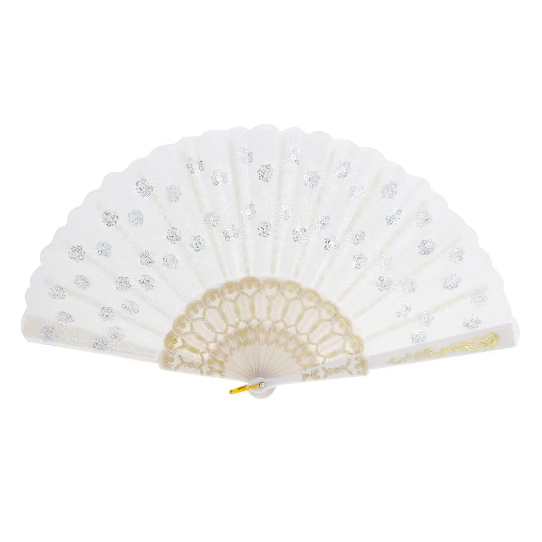 Download Sequins Floral Plastic Frame Folding Hand Fan white-in ...