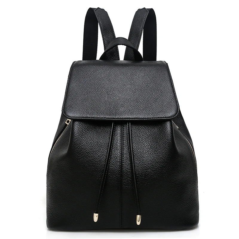 Fashion Designer Cow Genuine Leather Women Backpacks Drawstring School