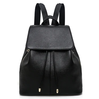 

Fashion Designer Cow Genuine Leather Women Backpacks Drawstring School Bags For Teenagers Girls Female Travel BackPack Rucksack