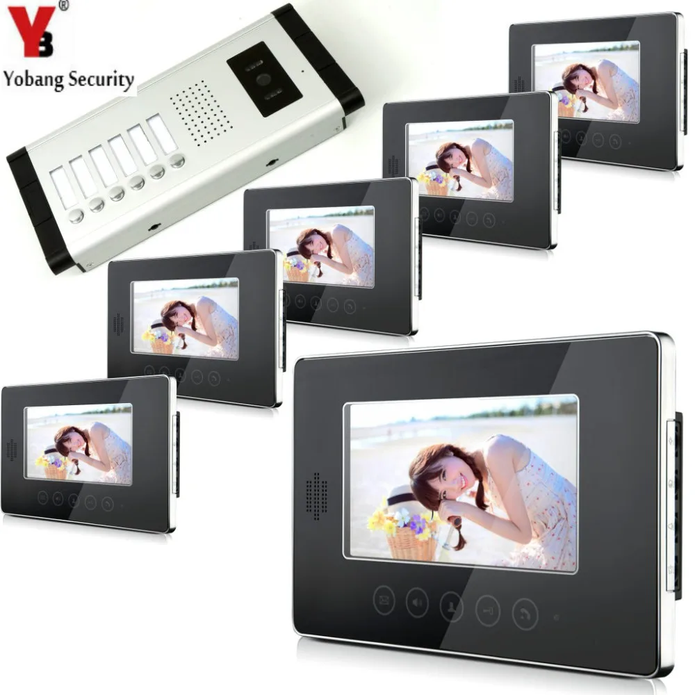 

YobangSecurity 7" LCD Wired Video Door Phone Doorbell Intercom Monitor Visual Security Camera Bell System For 6 Unit Apartment