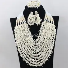 Массивный белый Африканский Свадебный комплект ювелирных изделий нигерийский Свадебный Африканский костюм бисерные ожерелья, ювелирные изделия набор AMJ735
