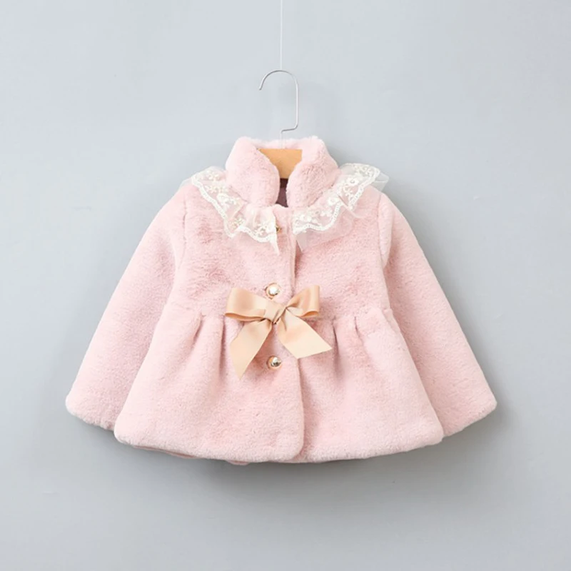

Girls Fur Coat Clothing With Lace bow Autumn Winter Wear Clothes Baby Children Faux Fur Dress Dresses Style Jacket