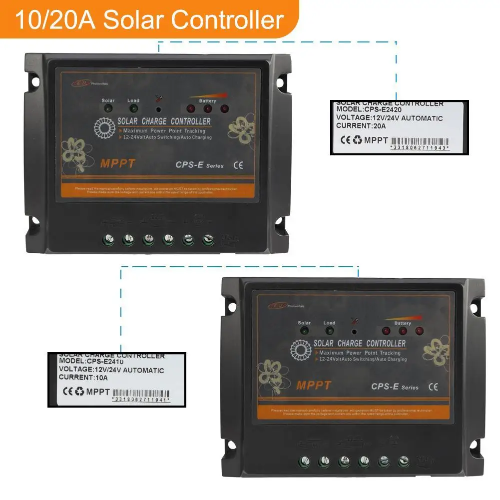 

10/20A Solar Panel Battery Charge Controller Solar Charge Controller 12/24V Overload Protection Temperature Compensation