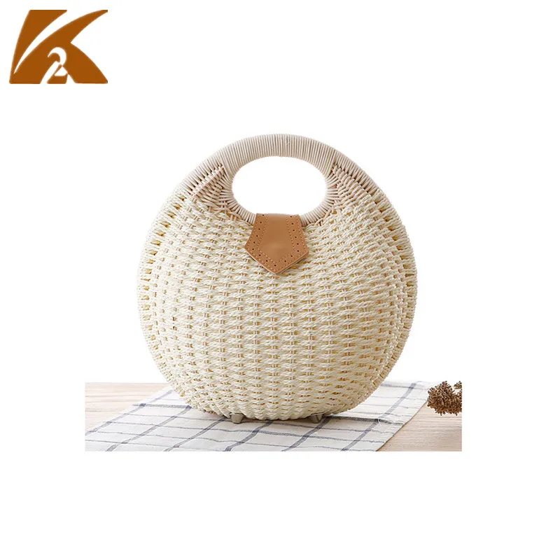 

KVKY 2020 Summer Fashion Crochet Straw Shell Beach Bags Handbags for Women Cute Rattan Woven Top-handle Bag Handbag