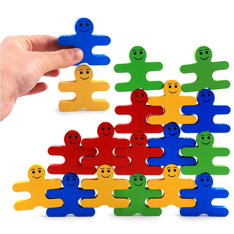 Montessori Toys Educational Wooden Toys for Children Early Learning Cartoon Balance Villain Blocks Exercise Kids Brain 16PCS/lot