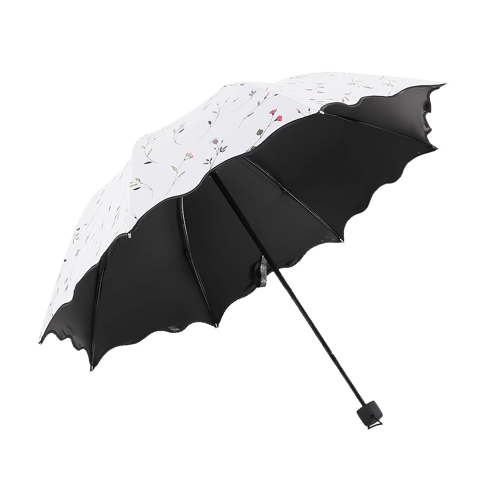 

Becautiful Flower 3 Folding Umbrella Woman Anti UV Sun Protection Umbrellas Windproof Black Coating 8K Parasols Umbrellas T20
