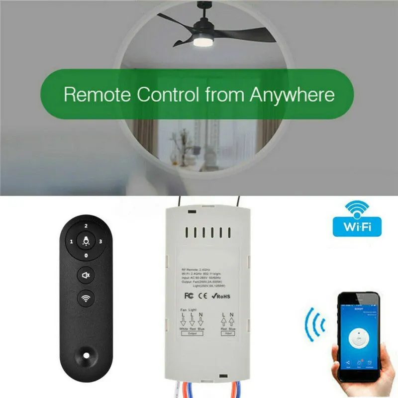 

Smart WIFI Ceiling Fan Driver Switch with 2.4G RF Remote APP Control ALI88