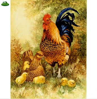 

Yumeart Handmade 5D DIY Diamond Painting Rooster and Hen Chick Diamond Embroidery Cross Stitch Chicken Family Look Wall Sticker