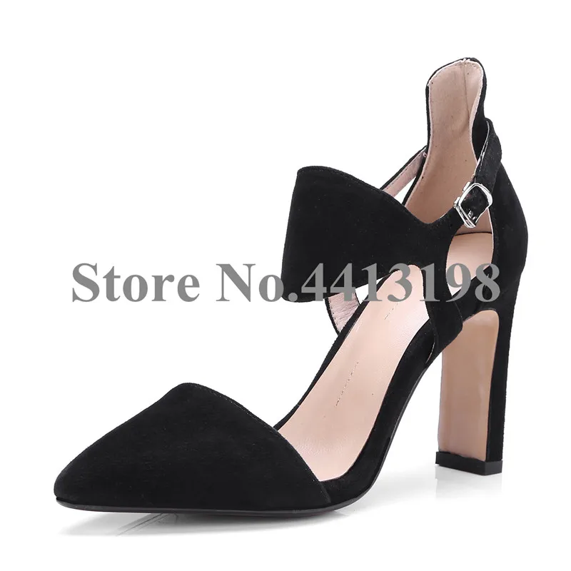 attaché Pointu Haute Concise Bout Super Picture Femmes As Picture Casual Talons Sangle Chaussures as Troupeau Talon Noir Pompes Croix Boucle y74xwYq1f7