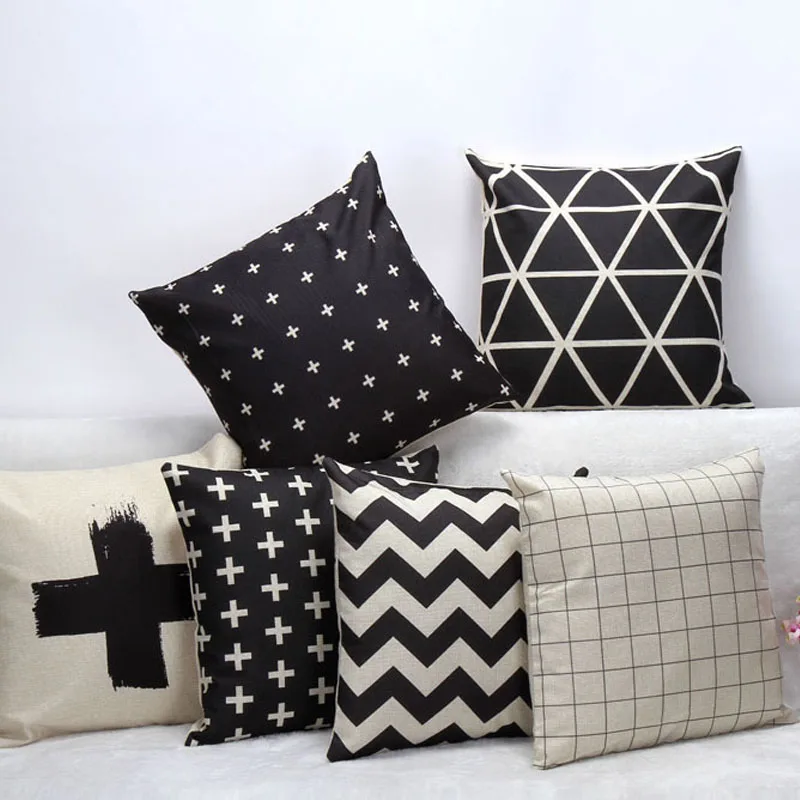

HOSL P61 4-Pack Sofa Home Decor Design Throw Pillow Case Cushion Covers Square 18 Inch (1x plus, 1x Geometry, 1x Bl