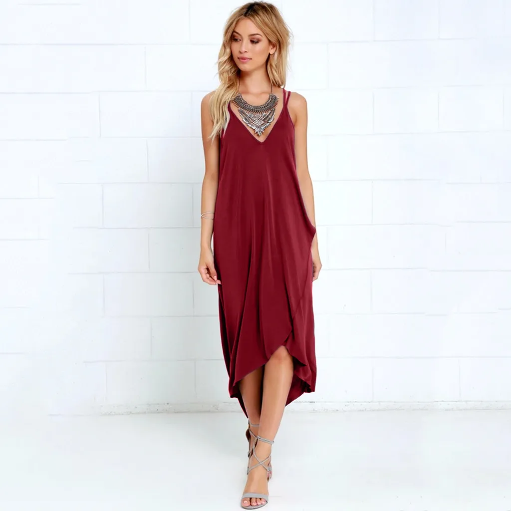 Женское длинное платье на бретельках Boho свободный пляжный сарафан без рукавов
