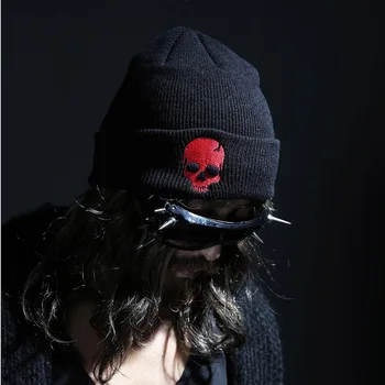 

New autumn and winter men and women wool hat Punk embroidery skull personality hip hop pullover knitted hat Skullies & Beanies