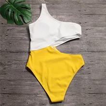 High Waist Cut Out Bikini Ribbed Bathing Suit Asymmetric Shoulder Swimwear Women One Piece Swimsuit Sexy White Yellow High Waist Cut Out Bikini Ribbed Bathing Suit Asymmetric Shoulder Swimwear Women One Piece Swimsuit Sexy White Yellow