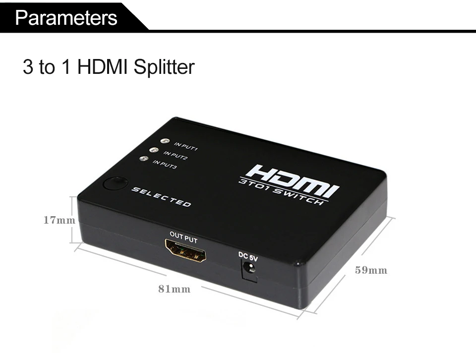 HDMI Splitter Black Plastic Automatically Switcher Hub & IR Remote 1080p 3 In 1 Out 3 PORT HDMI Switch Selector For HDTV For PS3 (4)