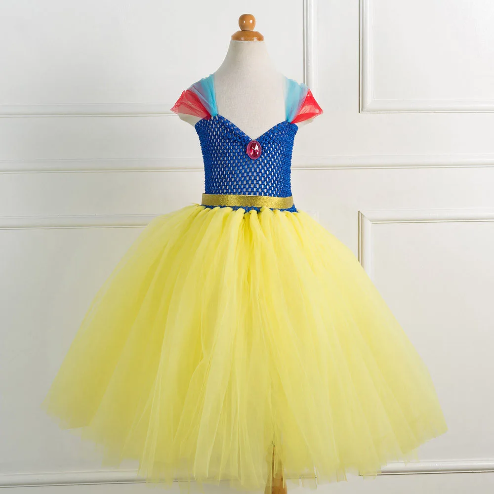Vestidos Yellow and Blue Flower Girl Tutu Dress Cute Princess Dresses