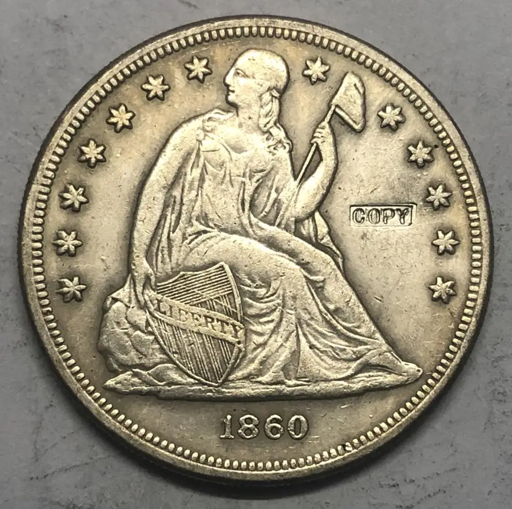 1860-o США сидящий LIBERTY серебряный доллар(без обратного девиз) посеребренные копии
