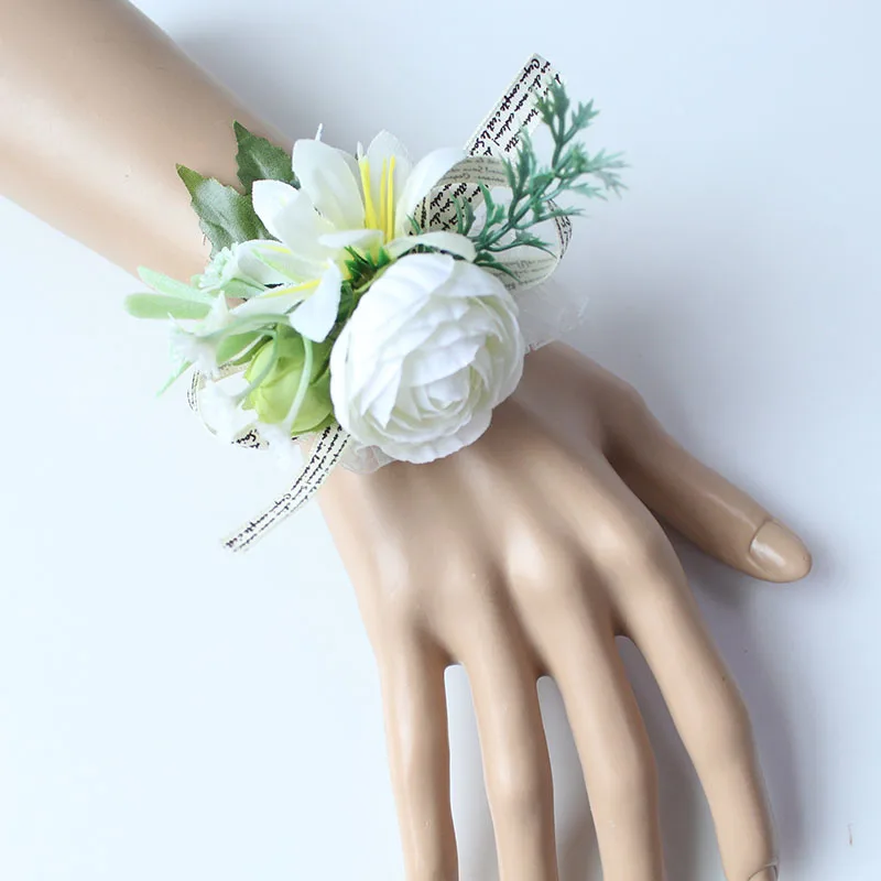 silk corsages boutonnieres white wedding marriage roses artificial (7)