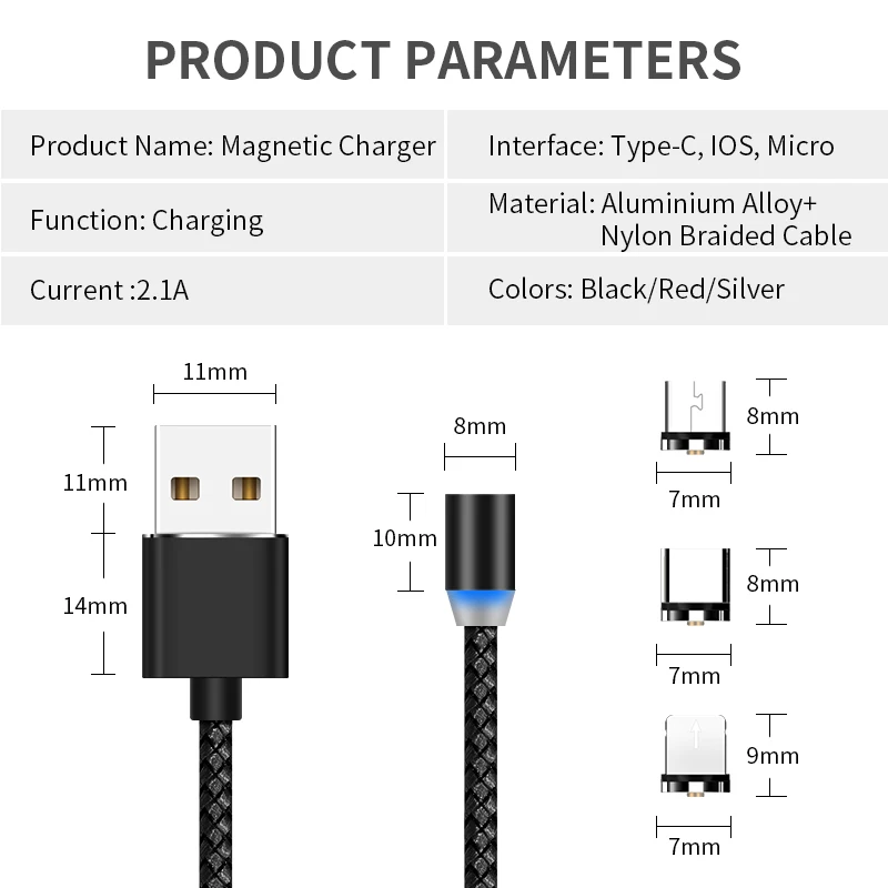 Greenport Magnetic phone cable micro type c ios charging cord(10)