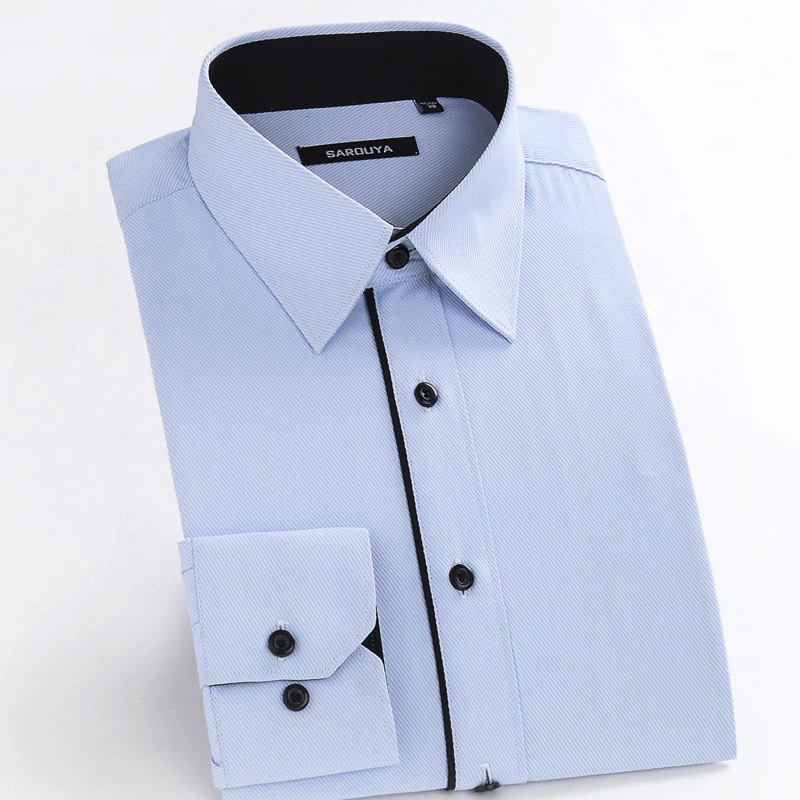 Buy Men's Twill Point Collar Contrast Placket Basic