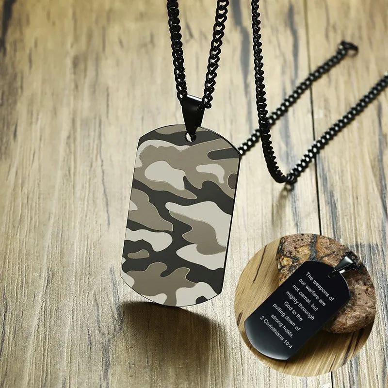 

Custom Men's Air Force Camouflage Accent Dog Tag Pendant Necklaces Stainless Steel Camo Military Army Boys Party Jewelry 24 inch