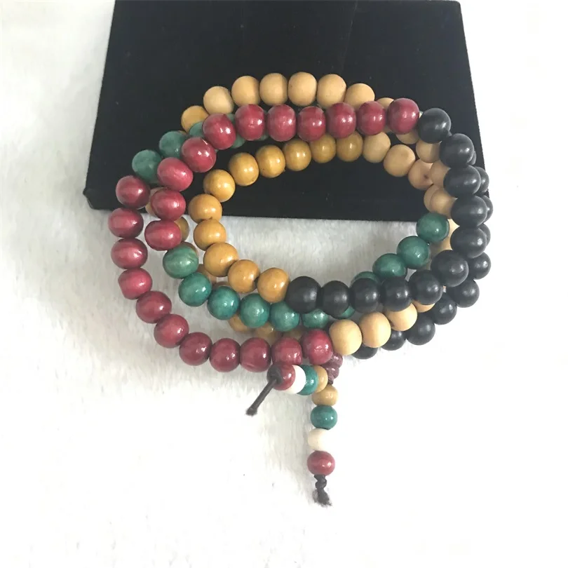 

Fashion Bracelets Vintage Tibet Ethnic Handmade Colorful Dia 8mm Wooden Beads Rosary Four Multilayer Bracelet for Women Jewelry