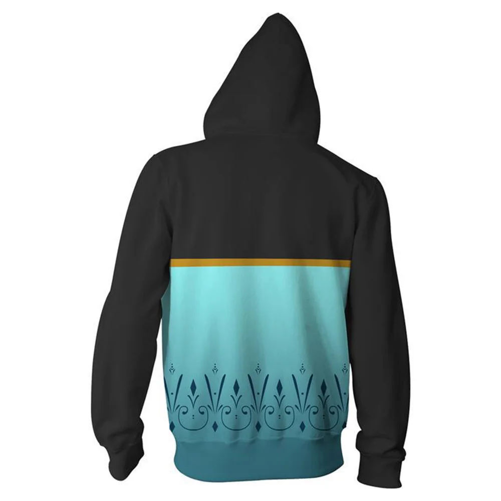 2019 Autumn 3D Print Hoodies Anna Princess Dress Pattern Hooded Zipper Sweatshirt For Adults Unisex Novelty Streetwear Jacket