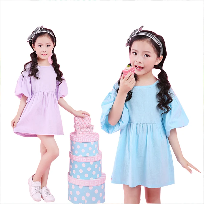 

2019 New Summer Cotton Girl Dress Girl Clothes Casual Sundress Five-point sleeve Dresses Princess Dresses 4 5 6 8 10 year
