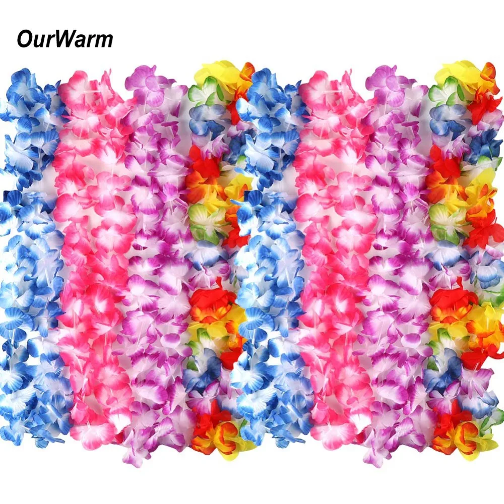 

OurWarm Hawaiian Artificial Flowers Leis Garland Necklace Luau Party Beach Party Decoration Hawaiian Leis Flower Length 100cm