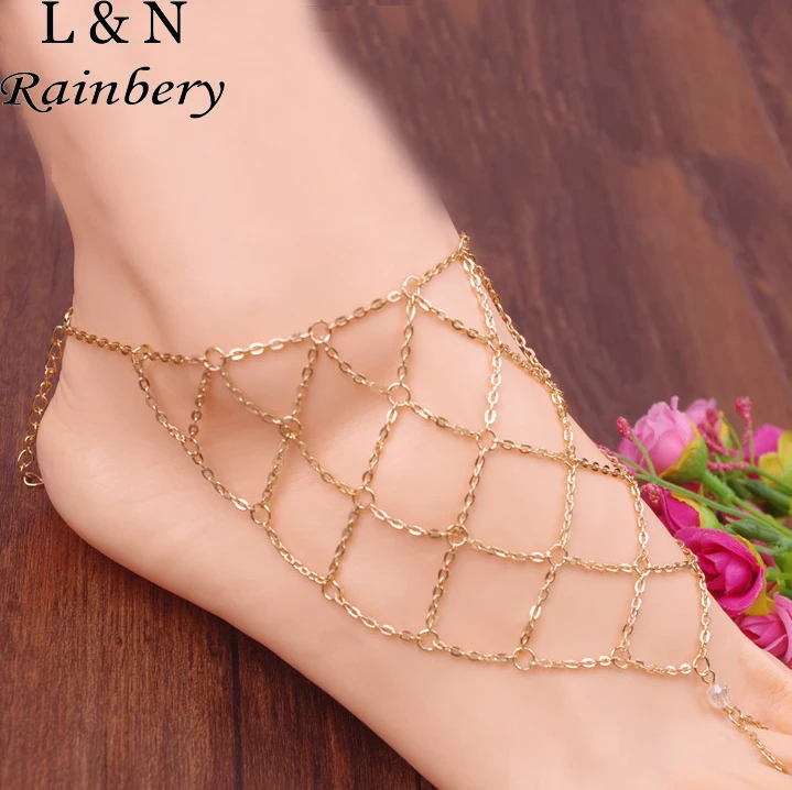 Rainbery Sexy Gold Color Ankle Bracelet Toe Slave Foot foot font b Jewelry b font Multi
