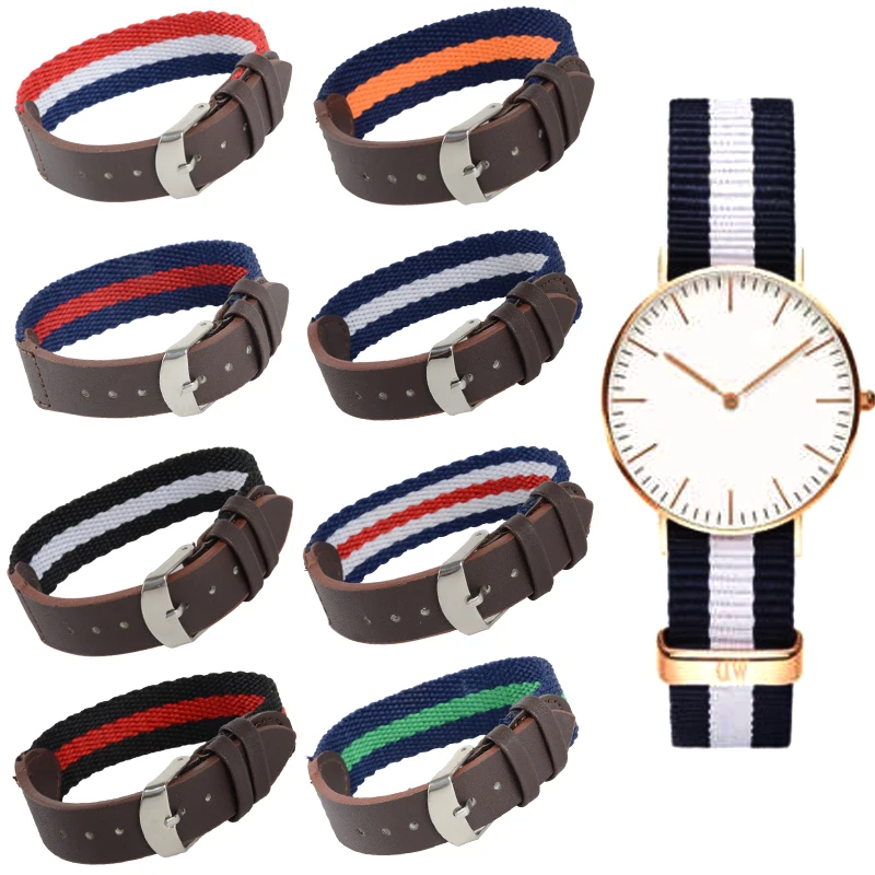 Watch Band Strap Nylon Mesh Leather Watchbands Womens Mens Sport Watches Belt Accessories Relojes Hombre 18mm 20mm Canvas
