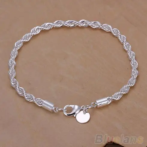 

Elegant Silver Plated Twisted Rope Design Bracelet Bangle Chain 1MWN