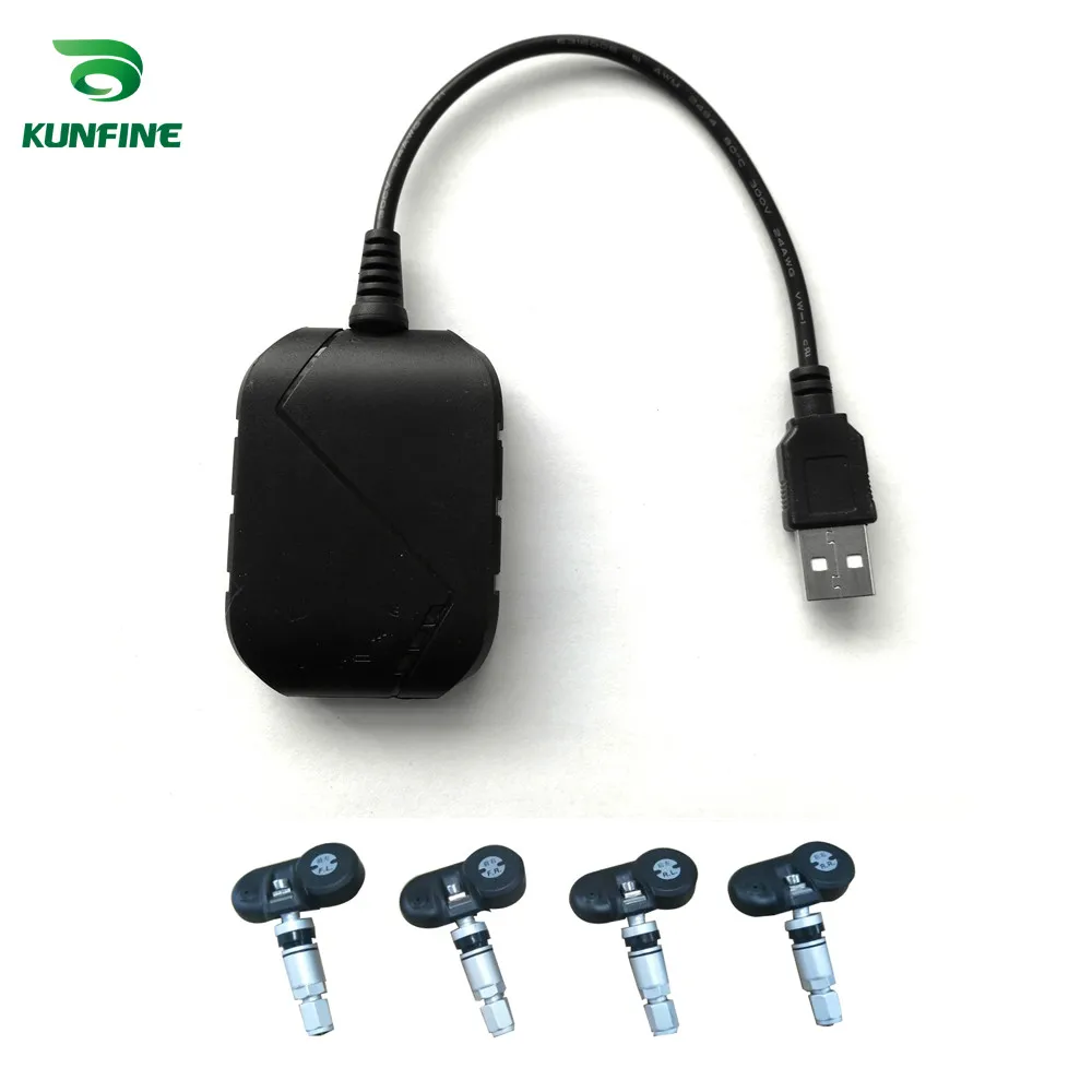 KUNFINE USB Android TPMS Tire Pressure Monitoring System Display Alarm System 5V Android Navigation Car Radio With 4 Sensors - Тип: Internal TPMS Kit