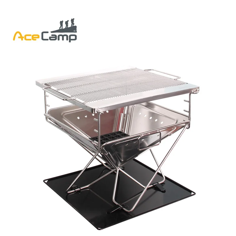 

AceCamp Stainless Steel Charcoal BBQ Grill Outdoors Camping Picnic Folding Premium Large Portable Tableware