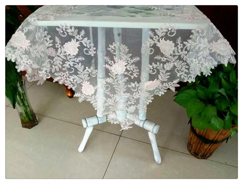 

Korean Style Simple Embroidery Mesh Lace Christmas Tablecloth Transparent Mantel Mesa Home Balcony Table Cloth Wedding Decor