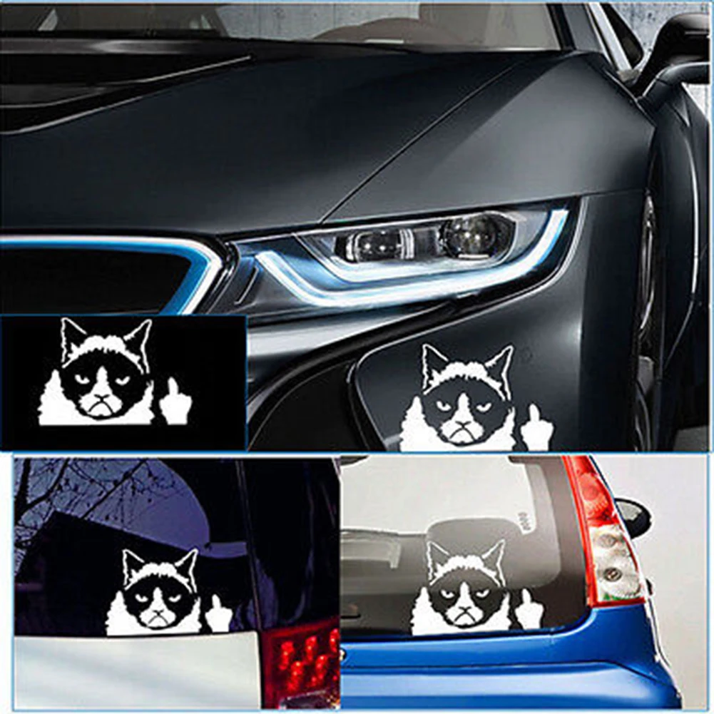 

Car Styling Decoration Auto Motorcycle Waterproof Grumpy Cat Middle Finger Covers Reflective Personality Car-styling Stickers