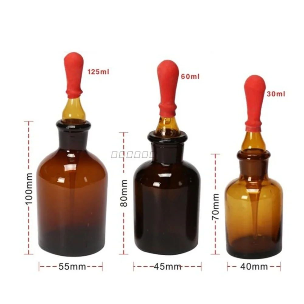 30/60/125ML Brown Glass Dropping Bottle Pipette With Ground Stopper and
