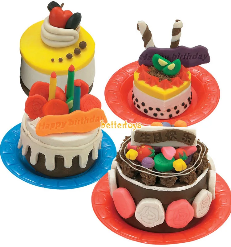 

Hot 3D Safety Plasticine Playdough Brithday Cake Sets with Moulds 8 Color Dough Children Pretend Play Learning & Education Toy