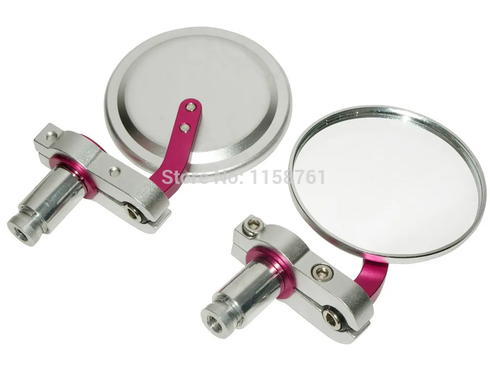 

FREE SHIPPING Silver Pink Motorcycle 3"Round 7/8"Handle Bar End Rearview Mirrors For Honda For Harley